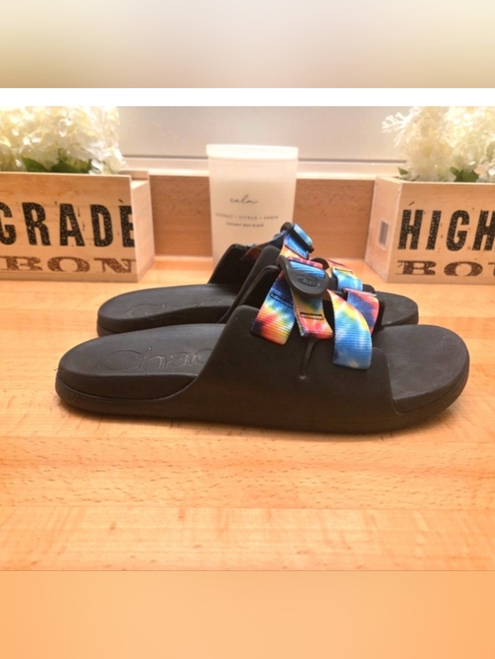 Chaco Chillos Slides Sport Sandals Black Tie Dye Womens Size 6